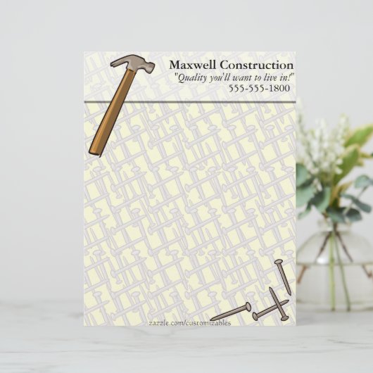 Hammer en Nails Letterhead Briefhoofd Sjabloon (Staand voorkant)