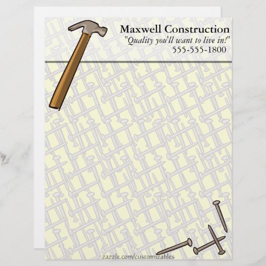 Hammer en Nails Letterhead Briefhoofd Sjabloon (Voorkant / Achterkant)