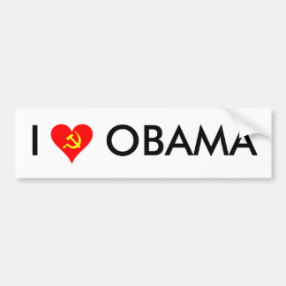 (Hammer en Sickle) Ik hou van Obama [WHITE] Bumpersticker
