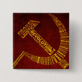 Hammer en Sickle met namen en jaren Vierkante Button 5,1 Cm (Voorkant)