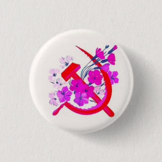 Hammer en sikkelroze met bloemen ronde button 3,2 cm