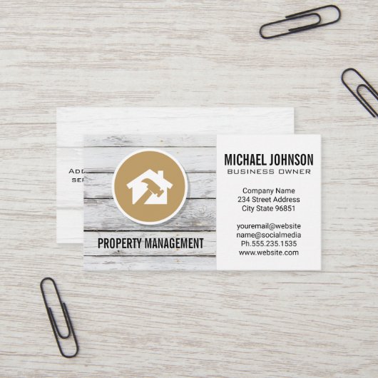 Hammer Home Logo | Houtpanelen Visitekaartje (Voorkant / Achterkant in situ)