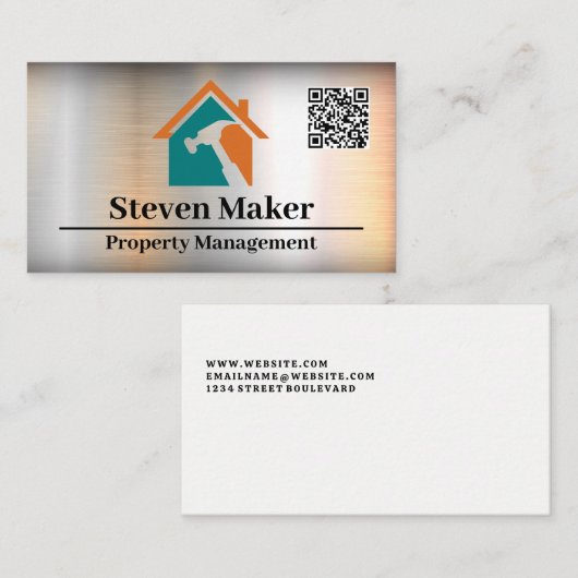 Hammer House Logo | reparateur | QR gecodeerd Visitekaartje (Voorkant / Achterkant)