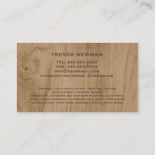 Hammer Logo Construction Handyman Carpenter Visitekaartje (Achterkant)