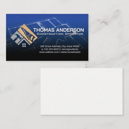 Hammer Saw Logo | Bouw | Blauwdrukken Visitekaartje (Voorkant / Achterkant)