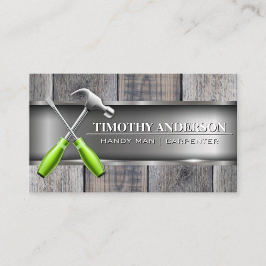 Hammer Screwdriver Logo | Hout | Metaal Visitekaartje (Voorkant)