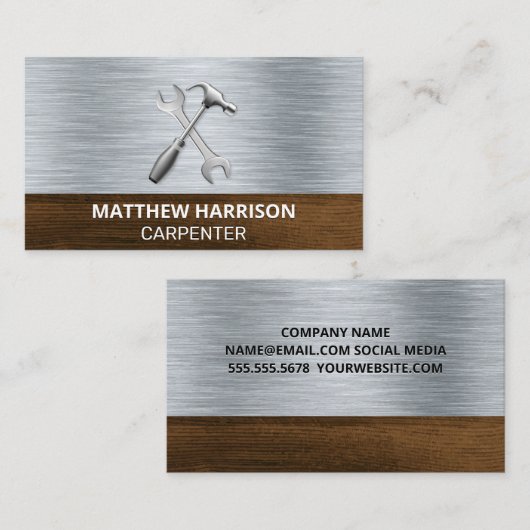Hammer WFrench Icon | Metaalhout Visitekaartje (Voorkant / Achterkant)