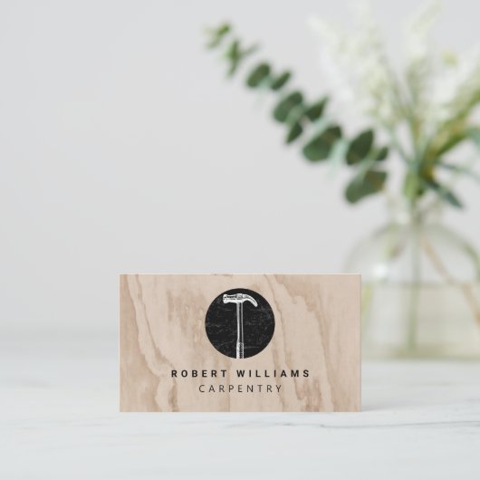Hammer Wooden Carpenter Construction QR Code Visitekaartje (Staand voorkant)