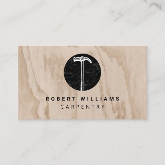 Hammer Wooden Carpenter Construction QR Code Visitekaartje (Voorkant)