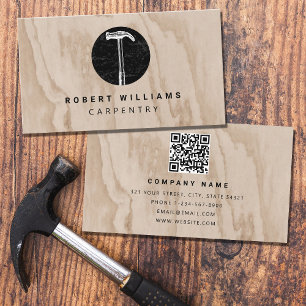 Hammer Wooden Carpenter Construction QR Code Visitekaartje