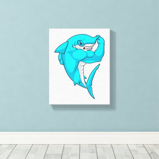 Hammerhead shark as Bodybuilder at Bodybuilding Canvas Afdruk (Insitu (Houten vloer))