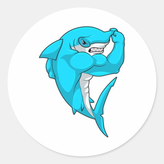 Hammerhead shark as Bodybuilder at Bodybuilding Ronde Sticker (Voorkant)