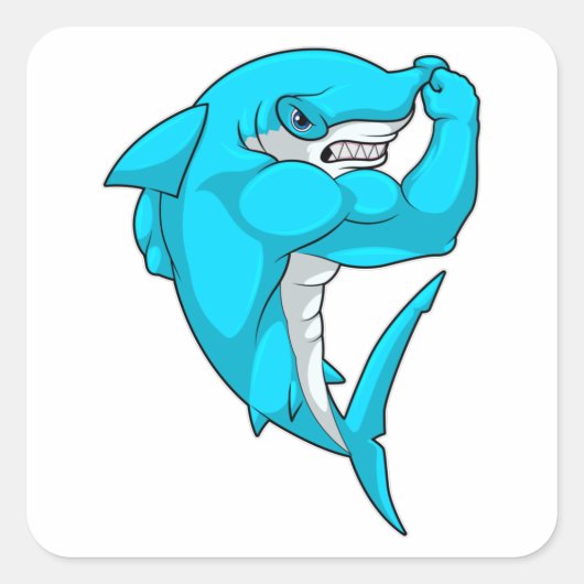 Hammerhead shark as Bodybuilder at Bodybuilding Vierkante Sticker (Voorkant)