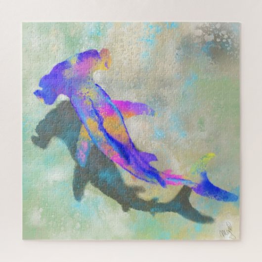 Hammerhead Shark - Gemigreerde Waterverf Art Colle Legpuzzel (Verticaal)