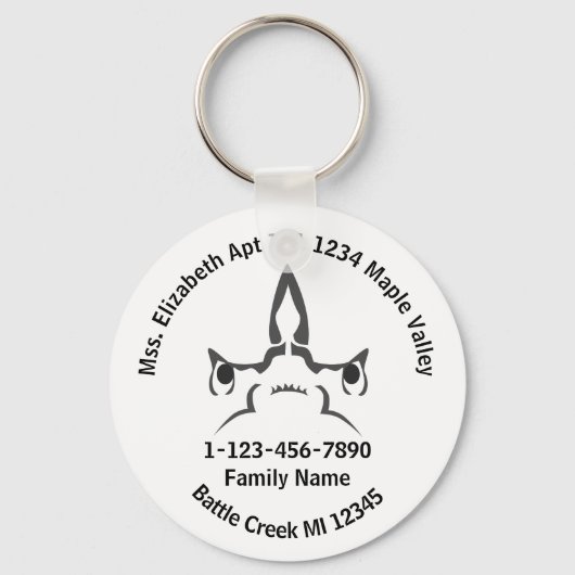 Hammerhead Shark Lost Family Home Adres Sleutelhanger (Voorkant)