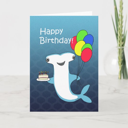 Hammerhead Shark met cake ballonnen grappige verja Kaart (Voorkant)