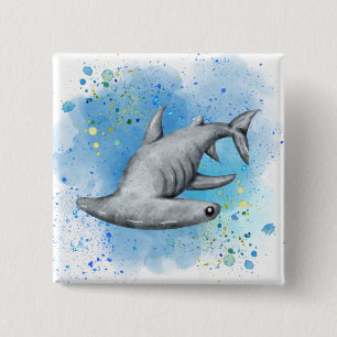 Hammerhead Shark op een knop Vierkante Button 5,1 Cm