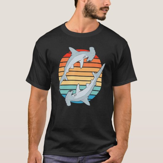 Hammerhead Shark Retro Sunset T-shirt (Voorkant)