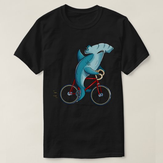 Hammerhead Shark Riding Bicycle Cute Biker giften T-shirt (Design voorkant)