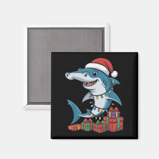 Hammerhead Shark Santa Hat Christmas Funny Marine Magneet (Voorkant / Achterkant)