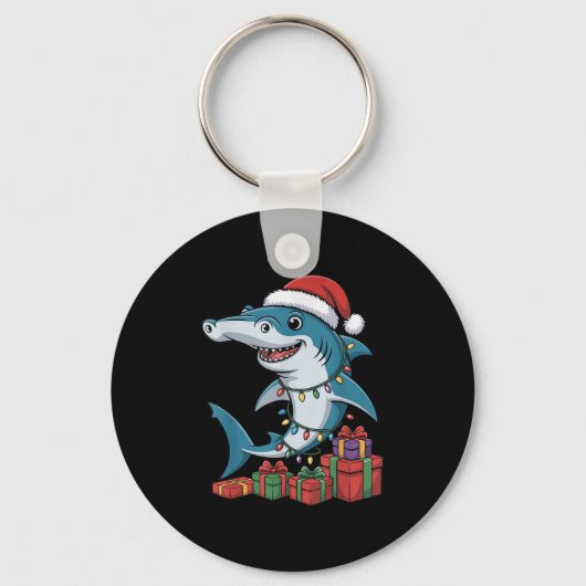 Hammerhead Shark Santa Hat Christmas Funny Marine Sleutelhanger (Voorkant)