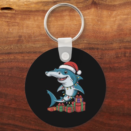 Hammerhead Shark Santa Hat Christmas Funny Marine Sleutelhanger (Voorkant)