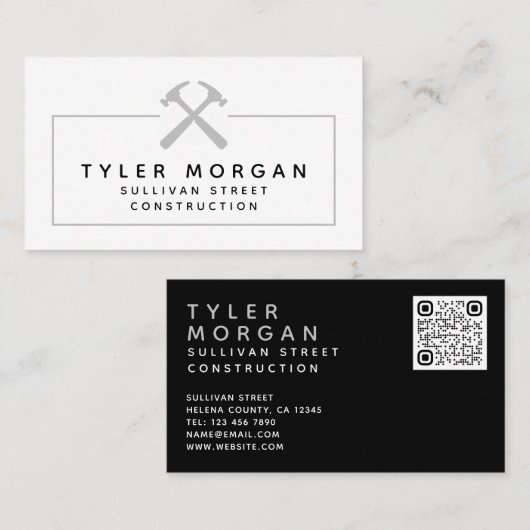 Hammers Silver Black QR Code Construction Visitekaartje (Voorkant / Achterkant)