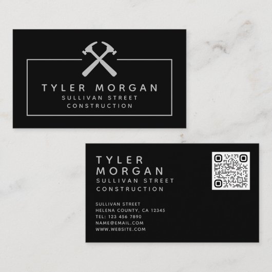 Hammers Silver Black QR Code Construction Visitekaartje (Voorkant / Achterkant)