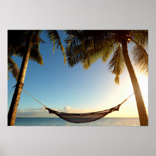 Hammock between Palm Trees on Tropical Beach Poster