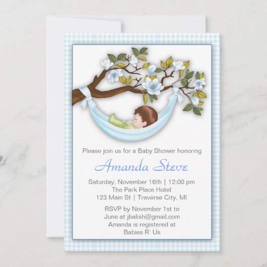 Hammock Boy Baby shower Invitation - Brunette Kaart (Voorkant)