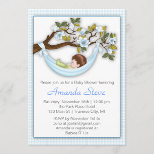 Hammock Boy Baby shower Invitation - Brunette Kaart