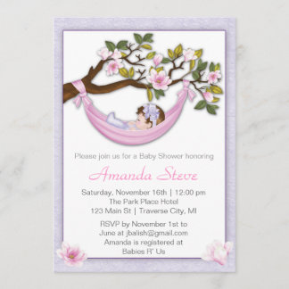 Hammock Girl Baby shower Invitation- Brunette Hair Kaart