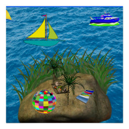 hammock oceaan strand blauw poster