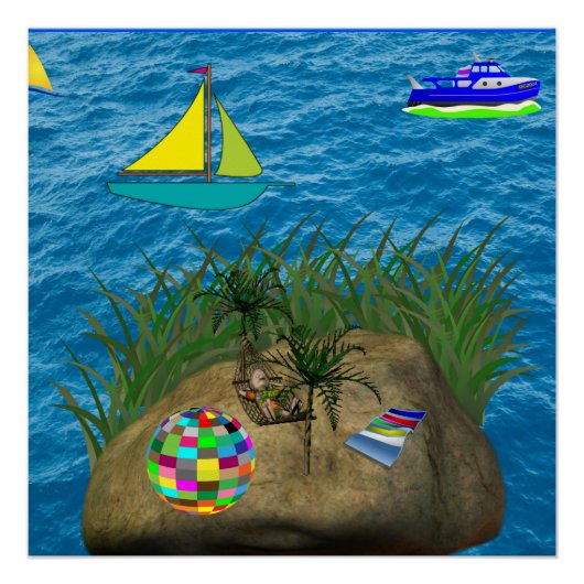 hammock oceaan strand blauw poster (Voorkant)