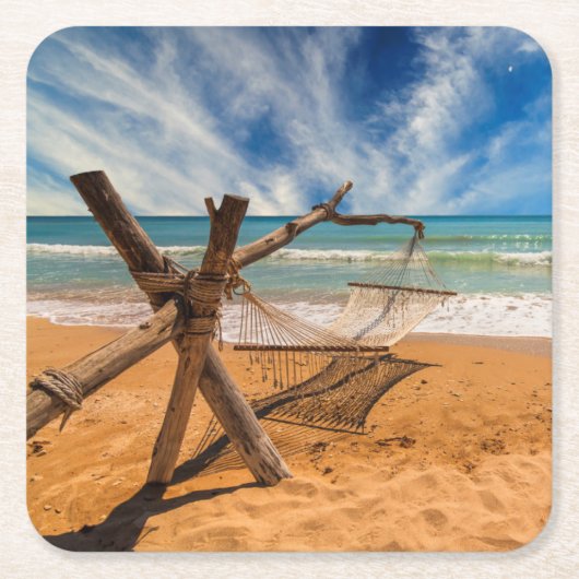 Hammock op een tropisch strand kartonnen onderzetters (Voorkant)