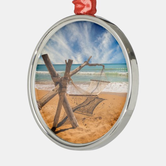 Hammock op een tropisch strand metalen ornament (Links)