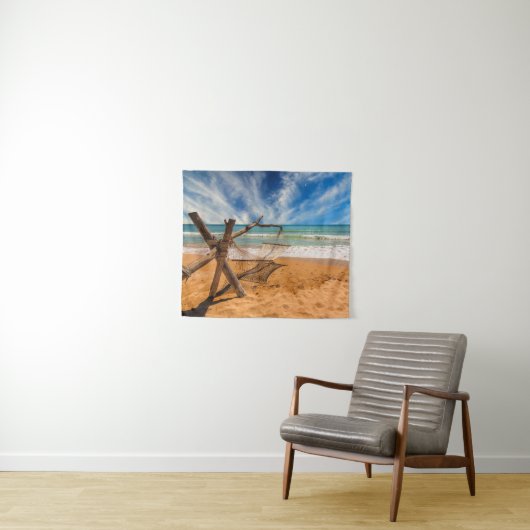 Hammock op een tropisch strand wandkleed (In Situ (horizontaal))