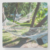 Hammock op het strand, Fiji Stenen Onderzetter (Voorkant)