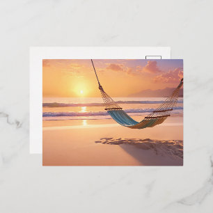 Hammockstrand bij zonsondergang folie feestdagen briefkaart