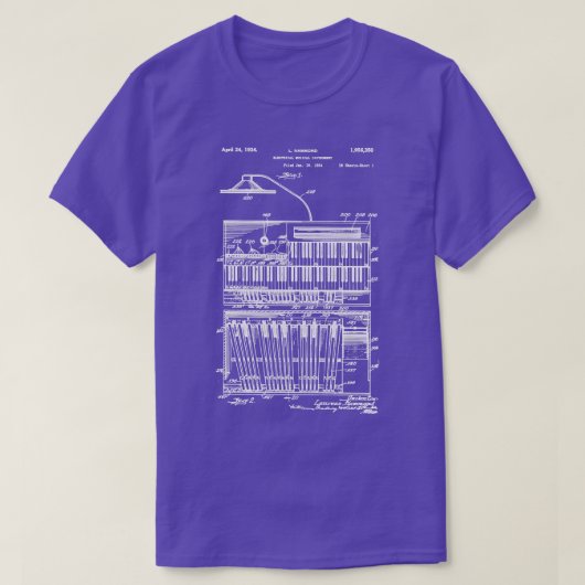 Hammond Orgel Patent Witte inkt T-shirt (Design voorkant)