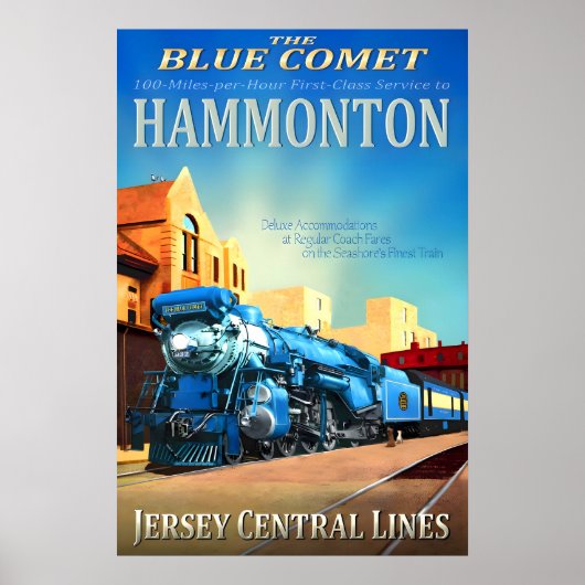 Hammonton New Jersey Central Railroad Blue Comet Poster (Voorkant)