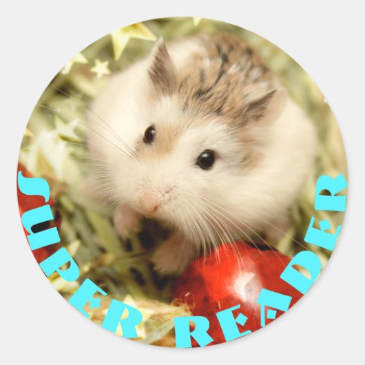 Hammyville - Cute Hamster Super Reader Ronde Sticker (Voorkant)