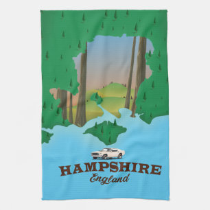 Hampshire Engeland vintage reisaffiche. Theedoek