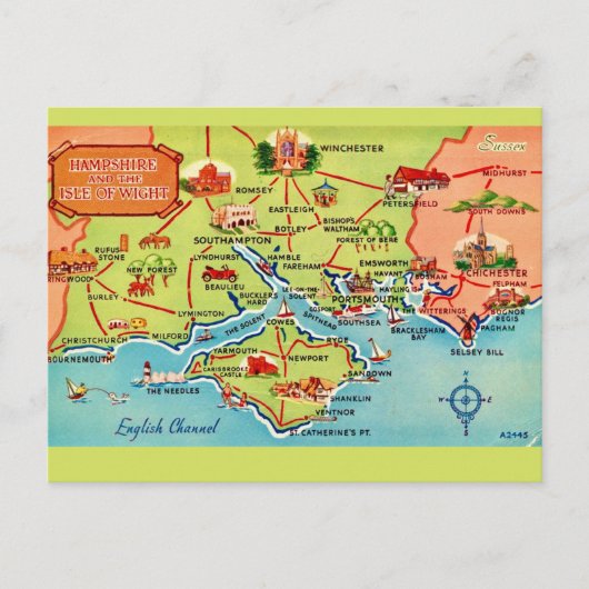 Hampshire & Isle of Wight Kaart Ansichtkaart (Voorkant)