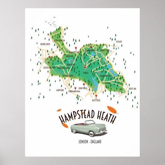 Hampstead Heath Londen Engeland kaart Poster (Voorkant)