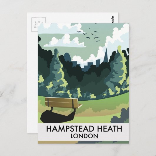 Hampstead Heath London reisposter. Briefkaart (Voorkant / Achterkant)
