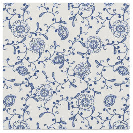 Hampton Aesthetic Blue White Floral Boho Pattern Stof