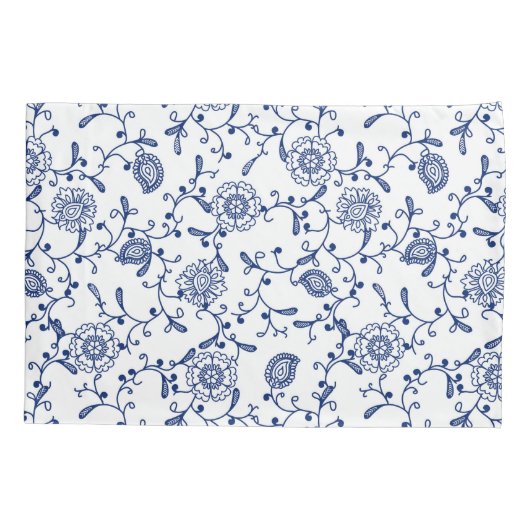 Hampton Blue en White Floral Pattern Kussensloop (Achterkant-Links)