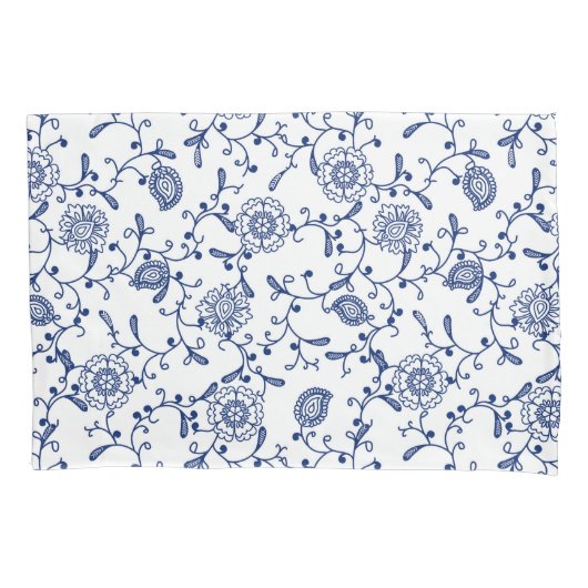 Hampton Blue en White Floral Pattern Kussensloop (Voorkant-Links)