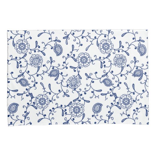Hampton Blue en White Floral Pattern Kussensloop (Voorkant-Rechts)
